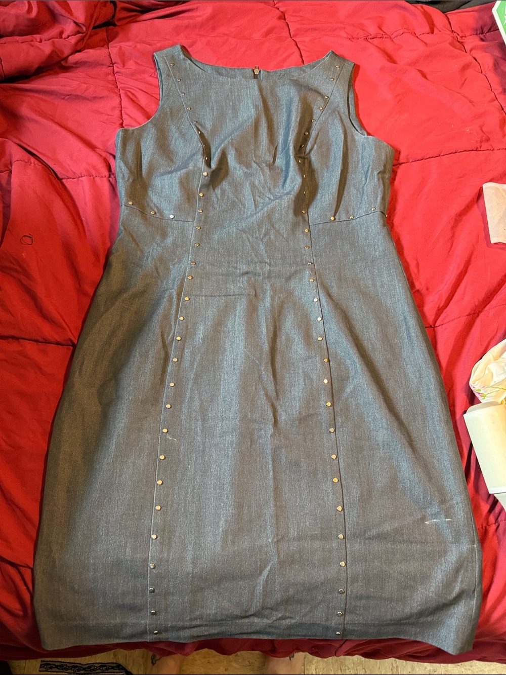 Sharagano Gray Stud-Trim Midi Sheath Dress